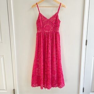 [nsr] crochet stretch lace midi dress hot pink M